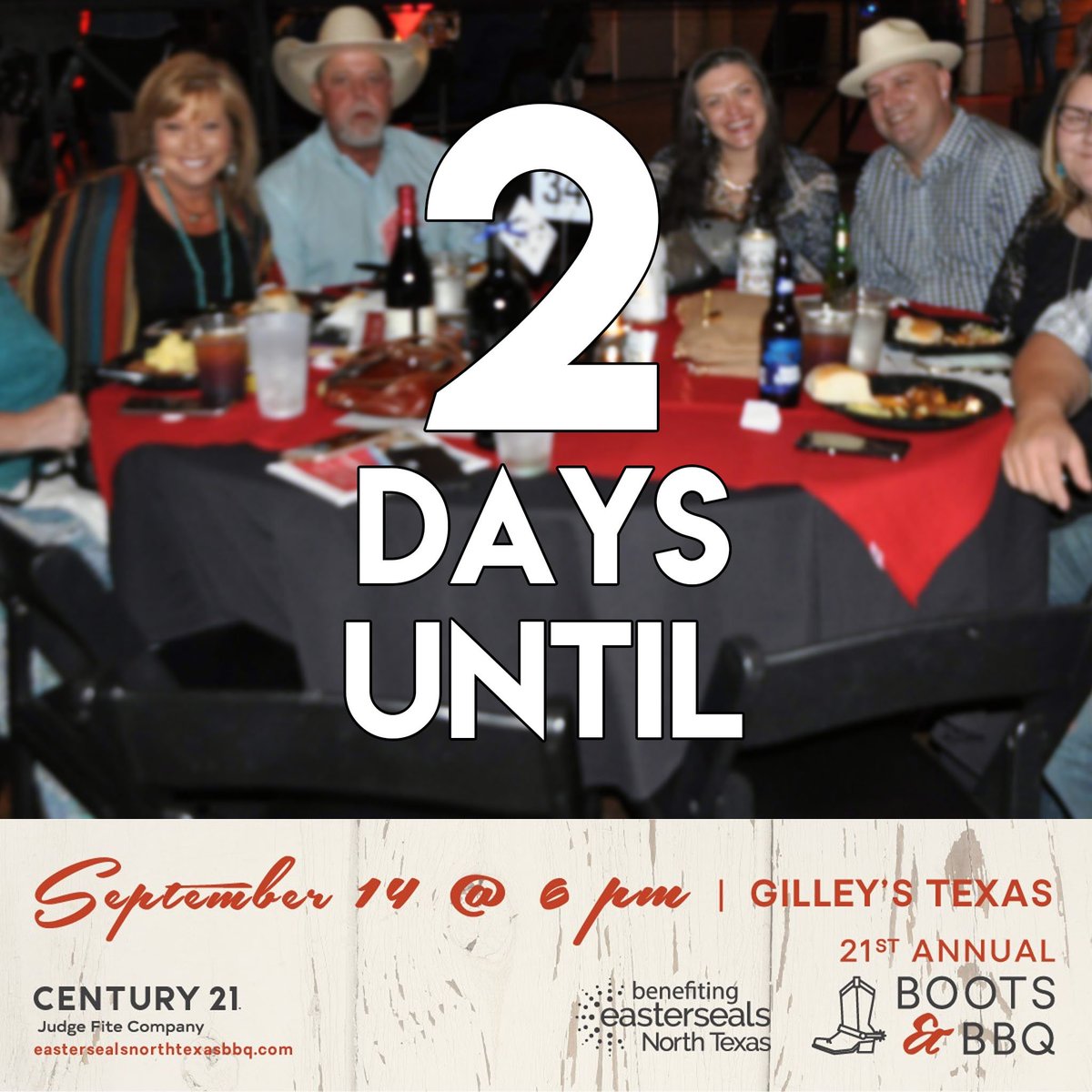 T-2 DAYS!!! LAST CHANCE TO REGISTER for our 21st Annual Boots, BBQ &amp; Casino hosted at <a href="/gilleysdallas/">Gilley's Dallas</a>! Join us for a fun night of barbecue and cocktails!

Click Here for Tickets: e.givesmart.com/events/dHS/