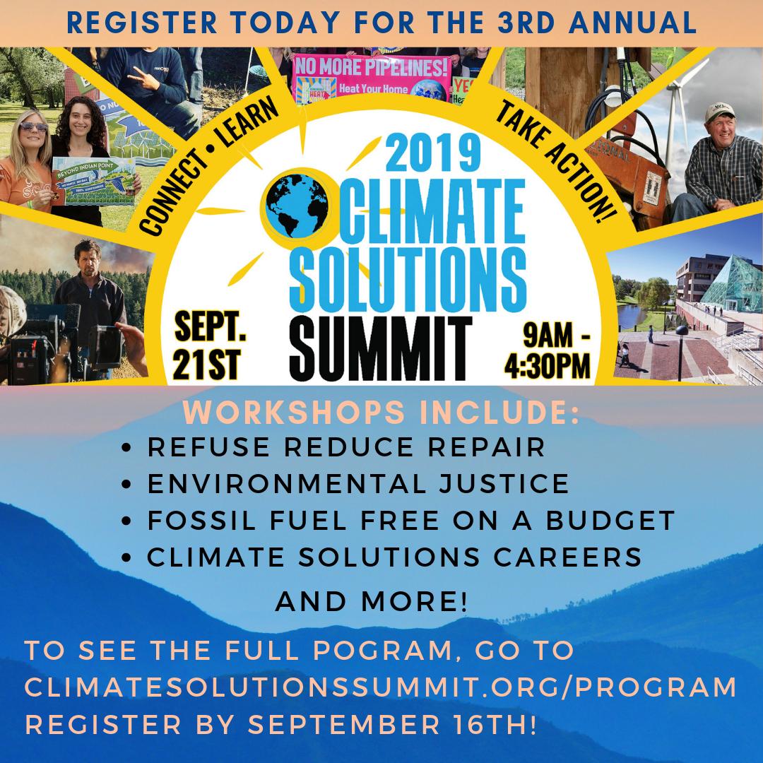ClimateSummit19's tweet photo. Check out the @ClimateSummit19 on Sept. 21st @newpaltz! Register by the 16th to make sure you have a spot at this amazing solution focused event. You can view the full program &amp; speakers at https://t.co/uDU3KPjwzc
Register at https://t.co/IK0ScsqZEC 
FB at https://t.co/lKRaHJkUeJ https://t.co/tLZwXUqfC8