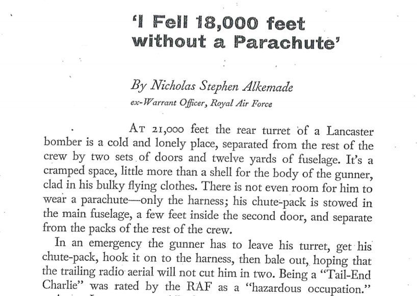 Newmanphysics's tweet photo. @ChatPhysics Then in the other direction you have
Nicholas Alkemade rear gunner in Lancaster bomber survived a 18,000 feet fall, cushioned like Rambo by trees and then deep snow

https://t.co/bEDDwGfcyd

#ChatPhysics #iteachphysics #talkingphysics #asechat https://t.co/o4rEwP1VRN