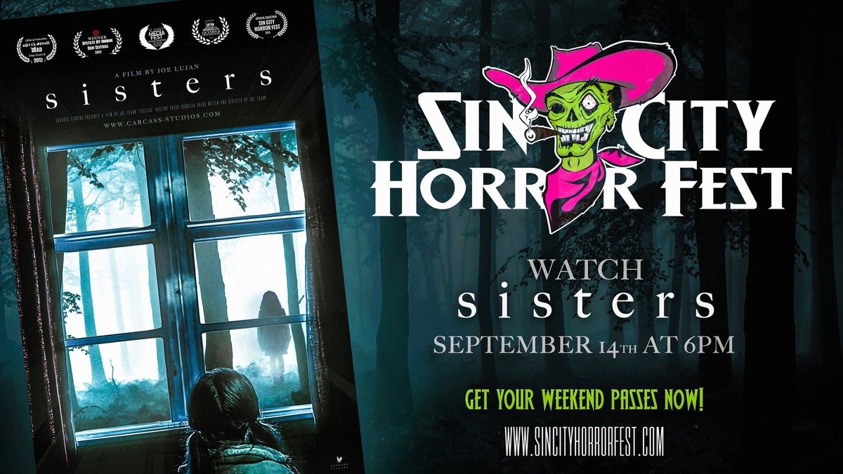 CarcassStudios's tweet photo. Head over to the @SinCityHorror this weekend and catch @J0ELujan ‘s Award Winning short film "Sisters"

Get you tickets now at https://t.co/6w3MPXv3Fh
#filmfestival #filmfest #horror #ghoststory #shortfilm #iphonemovie #thewoods #screening #vegas  #newmexico #horrorfest https://t.co/YEFIqtNrRO