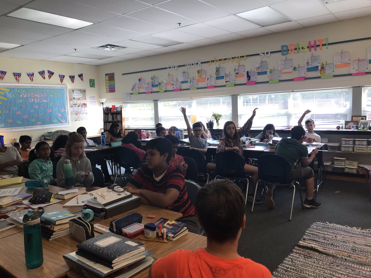 FESElliott's tweet photo. What a great day in 6th grade! We had our first number talk, Which One Doesn’t Belong?, and Ms. Norquist helped us with our read aloud. The kiddos loved sharing their strategies during our number talk and what they noticed from our read aloud 📚 @FlorisSchool #florisrules https://t.co/bOag5eWkxO