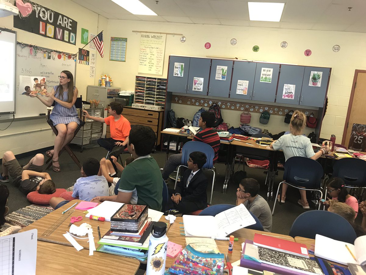 FESElliott's tweet photo. What a great day in 6th grade! We had our first number talk, Which One Doesn’t Belong?, and Ms. Norquist helped us with our read aloud. The kiddos loved sharing their strategies during our number talk and what they noticed from our read aloud 📚 @FlorisSchool #florisrules https://t.co/bOag5eWkxO