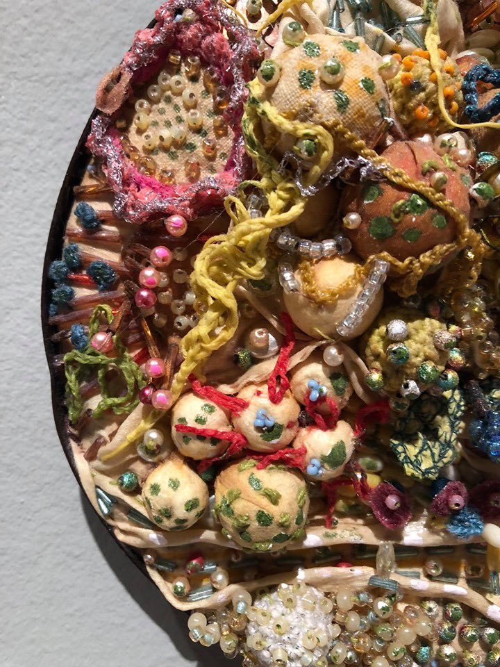 SARA DOCHOW | American, born 1952 | To Plant a Garden Is To Believe in Tomorrow (detail), 2018 | Silk, beads, embroidery, paint, wire, varnish | Work courtesy of the Artist