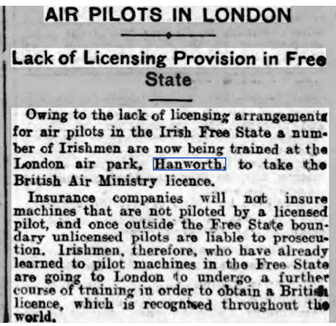 HistoryHph's tweet photo. Today 1929 "due to a lack of licensing arrangements for air pilots in the Irish free state a number of Irishmen are now being trained at the London Air Park to take the British Air Ministry Licence" @HanworthPkHouse @KenZeroHarm @kt4ut #Irishpilots @thisdayaviation @AvHistorian https://t.co/hyUadf7235