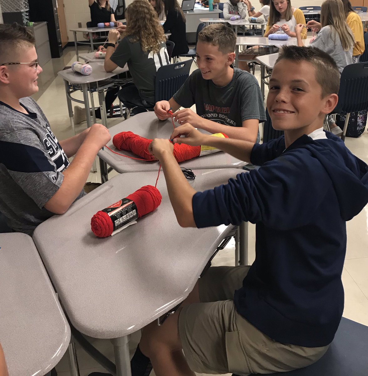 NapoleonJHS's tweet photo. Ms. Freels &amp; Ms. Martin are teaching student how to crochet in enrichment class on Thursdays!  #AllInNapoleon https://t.co/GFLysTln7k