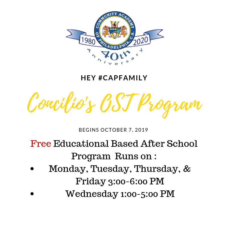 CAPnewswire's tweet photo. #CAPfamily Concilio's Out of School Time (OST) Program begins October 7, 2019. This is a FREE educational based after school program for Elementary, Middle &amp; High school students. Please read flyers for further information on how to get your in. #ConcilioPhilly https://t.co/IzN0qWvOXJ