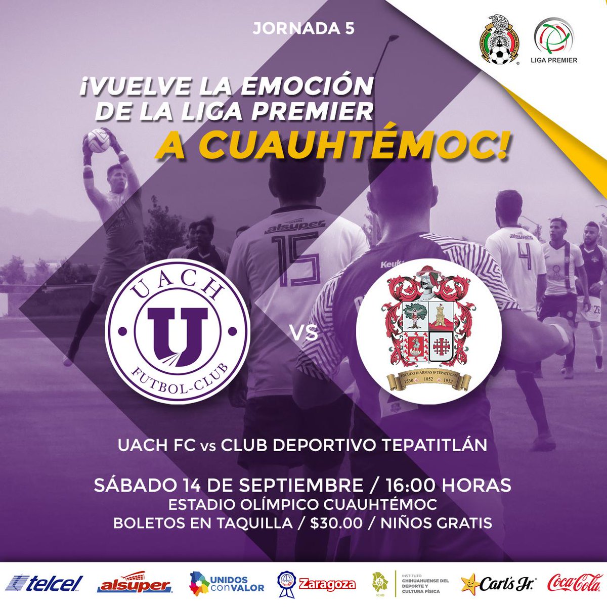 UACHFC's tweet photo. Regresa la Liga Premier a Cuauhtémoc: UACH F.C. vs @ClubTepa Sábado a las 16:00 en el Estadio Olímpico Cuauhtémoc

#uach_fc #losdelau #TodosSomosUACH #DeportesCUU #lptemporada19i20 #RenovacionUniversitaria https://t.co/OK3JC4BGAf