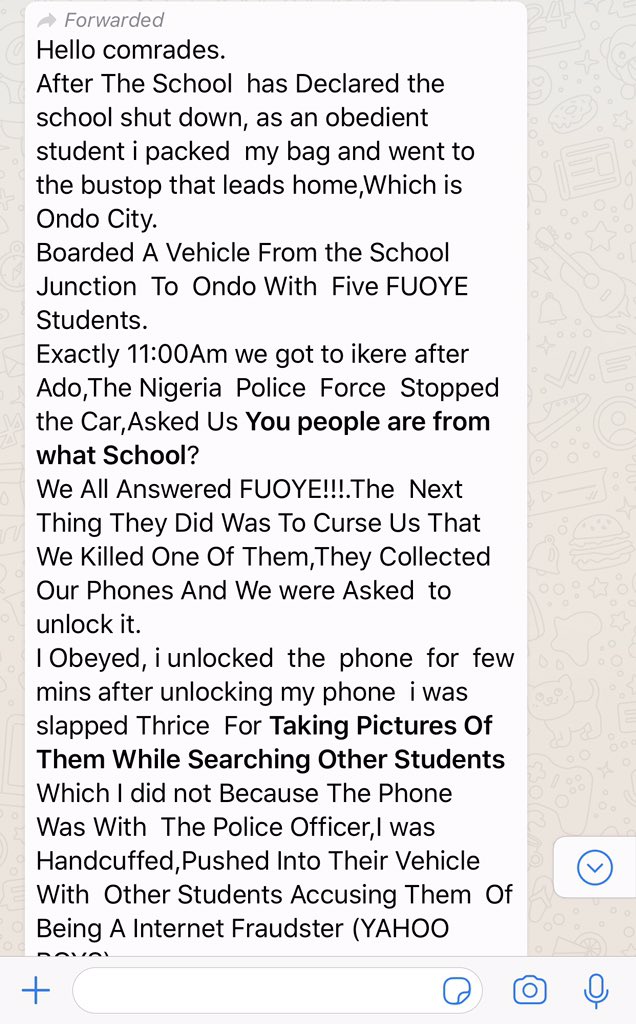 TheMistabolu's tweet photo. A FUOYE student just sent me this: Kindly RT until the they get #JusticeForFUOYE ❤️ https://t.co/fZ5SIoMxBW