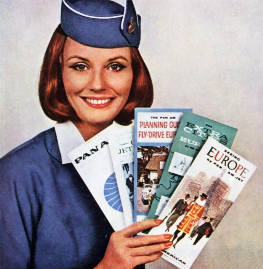 am1066radio's tweet photo. "How does one become a Pan Airlines stewardess, you ask? With a 6 week training on the big island of Hawaii! You’ll learn all of the most important duties of working on a commercial aircraft, such as hair and makeup, proper food-serving, and childcare!" Ep.1, 1963 on Spotify https://t.co/viKNfgNUwB