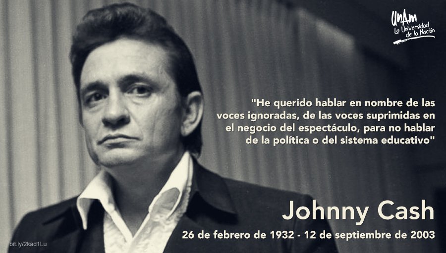 UNAM_MX's tweet photo. Grabó más de 1500 canciones y vendió 50 millones de discos a lo largo de su carrera. El “Hombre de negro”, Johnny Cash, murió #UnDíaComoHoy de 2003. ¿Sabías que lanzó el legendario sello Sun Records junto con Elvis Presley? https://t.co/de9IwK5TSo