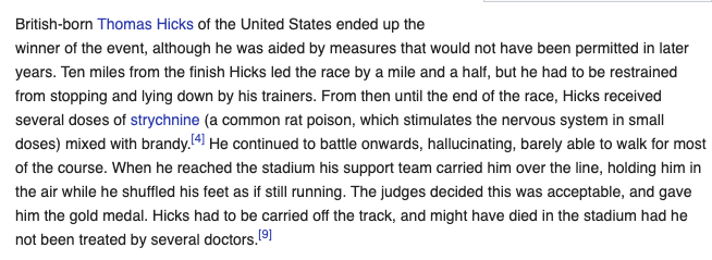 kslane's tweet photo. Everyone should read the Wikipedia page for the 1904 Summer Olympics men's marathon, possibly the most insane sporting event ever held. https://t.co/MECnTLHjuN https://t.co/OS5NThj5AO