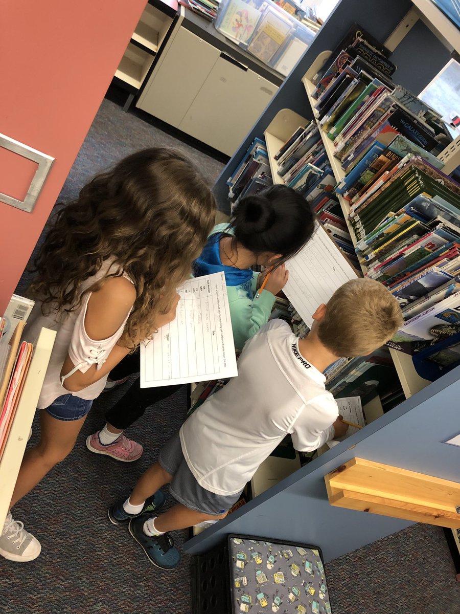 FloRoLib's tweet photo. 3rd &amp; 4th graders are working on perfecting how to find a book in the library by looking at the call #. This scavenger hunt made it fun &amp; they’re doing awesome! They’ll be masters by middle school! @FloRoElem @McManusKelly @Rowdylibr @HouraniSylvia @emulligan_lib #gdrsdchat https://t.co/BamOThbXA5
