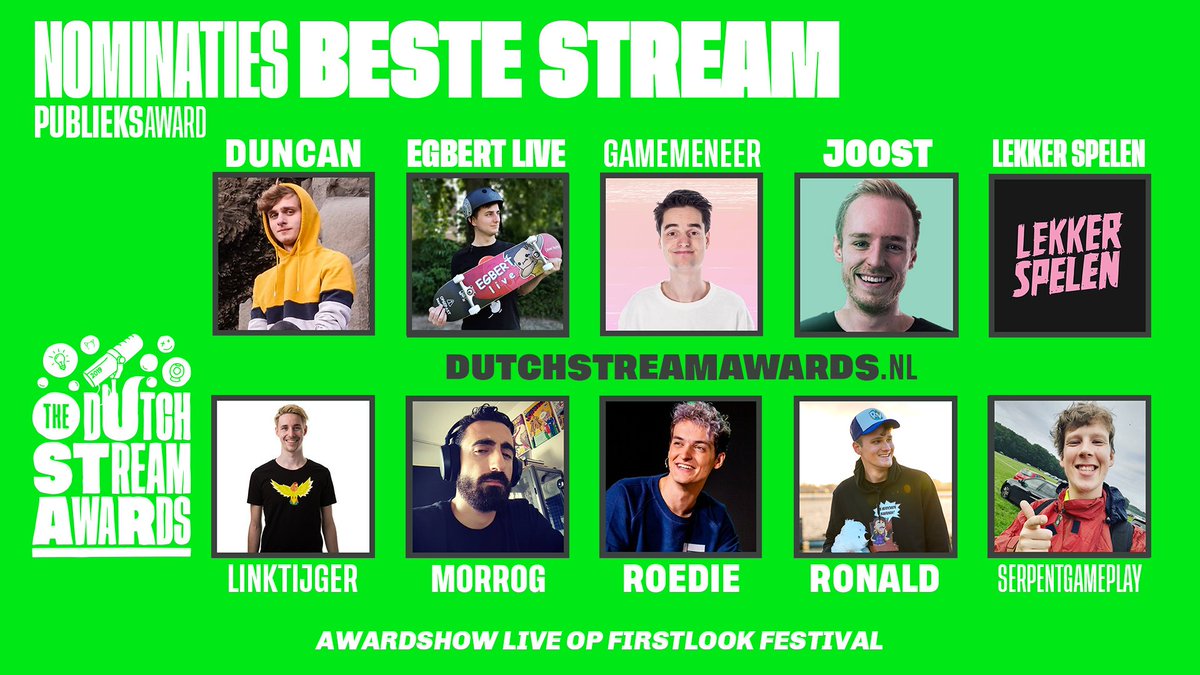 Wie heeft de BESTE stream van Nederland? Stem vanaf maandag 16 september op één van deze nominaties en zie live op Firstlook Festival of jouw favoriet verkozen wordt als beste streamer van Nederland. #FLF19 #DSA