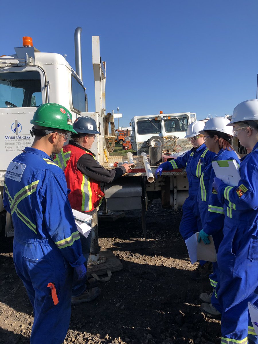 AsGeological's tweet photo. It took four days, but it finally happened! Today the @NAIT Geological students got their coveralls REALLY dirty. Thanks to #mobileaugers for giving our students their very first drilling experience on their way to a rewarding career in environmental consulting. https://t.co/Tpc9iDhiRW