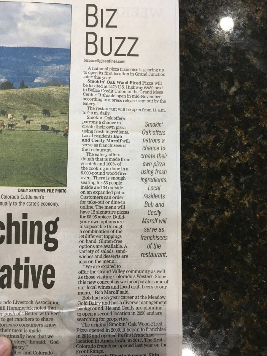 SmokinOak_GJ's tweet photo. 🤩🍕 We're making headlines! Check out this awesome article from the Daily Sentinel! It looks like the word is getting out that Smokin' Oak Wood-Fired Pizza is coming!
#pizza #woodfiredpizza #TheDailySentinel #makingheadlines #comingsoon #gettingexcited https://t.co/lXot4pizfq