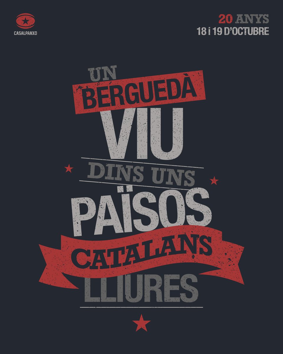 Ens fa molta il·lusió mostrar-vos el cartell de #20AnysCasalPanxo. Reserveu-vos el cap de setmana del 18 i 19 d'octubre, properament us informarem de totes les activitats programades però ja us avancem que la farem molt grossa. 20 anys construint poder popular! ✊