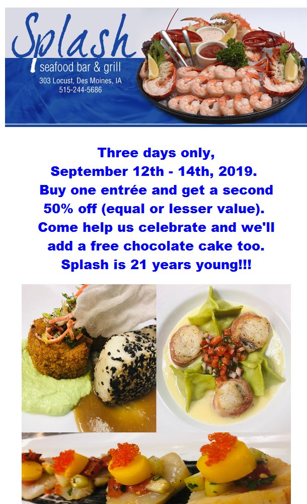 Splash Seafood Bar &amp; Grill's 21st Birthday Party!!! bit.ly/2LpHb7i