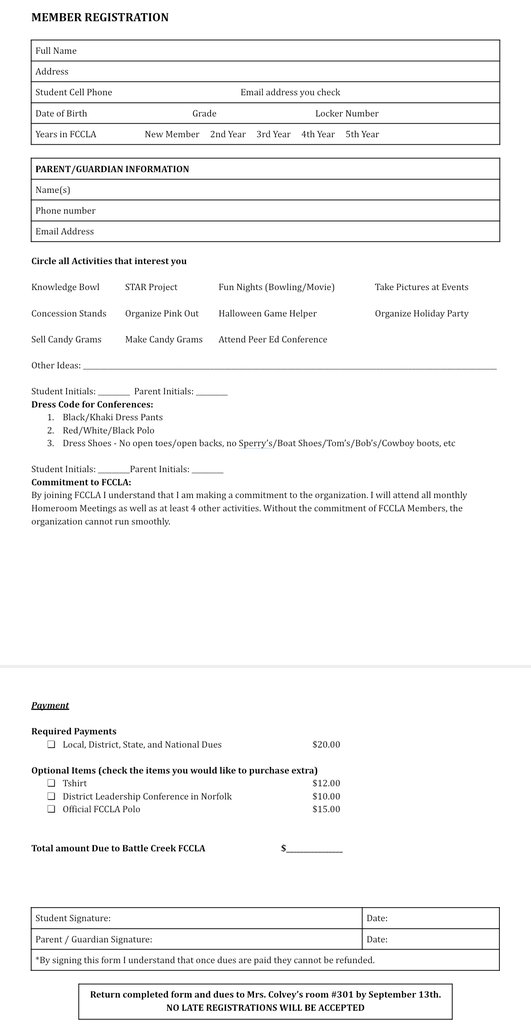 BCBraves's tweet photo. FCCLA Registration and fees are due tomorrow! Follow out the link or print out the attachment and then into Mrs. Colvey 
https://t.co/4ie3ELFogY https://t.co/PvQ7SHMO9u
