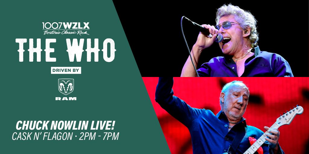 wzlx's tweet photo. Who's ready for @TheWho to rock the stage at #Fenway tomorrow night?! Pre-game with us before the show at @CasknFlagon from 2-7PM for our live broadcast with the one and only @ChuckNowlinWZLX! 

Driven by: @RamTrucks #ad
https://t.co/wix8G00NZm https://t.co/OsDVqYMK0f