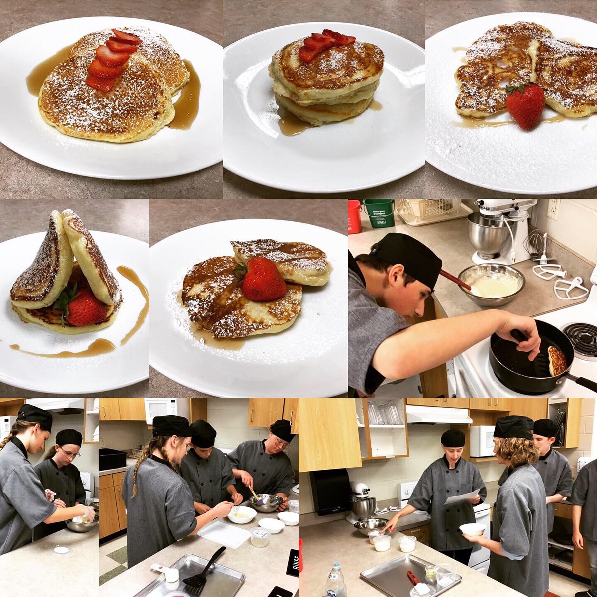 jagculinary's tweet image. The simple joy of flipping a pancake successfully! Love those smiles and the pride. #jagculinary #measuring #cookingmethods #plating #teamwork #cte