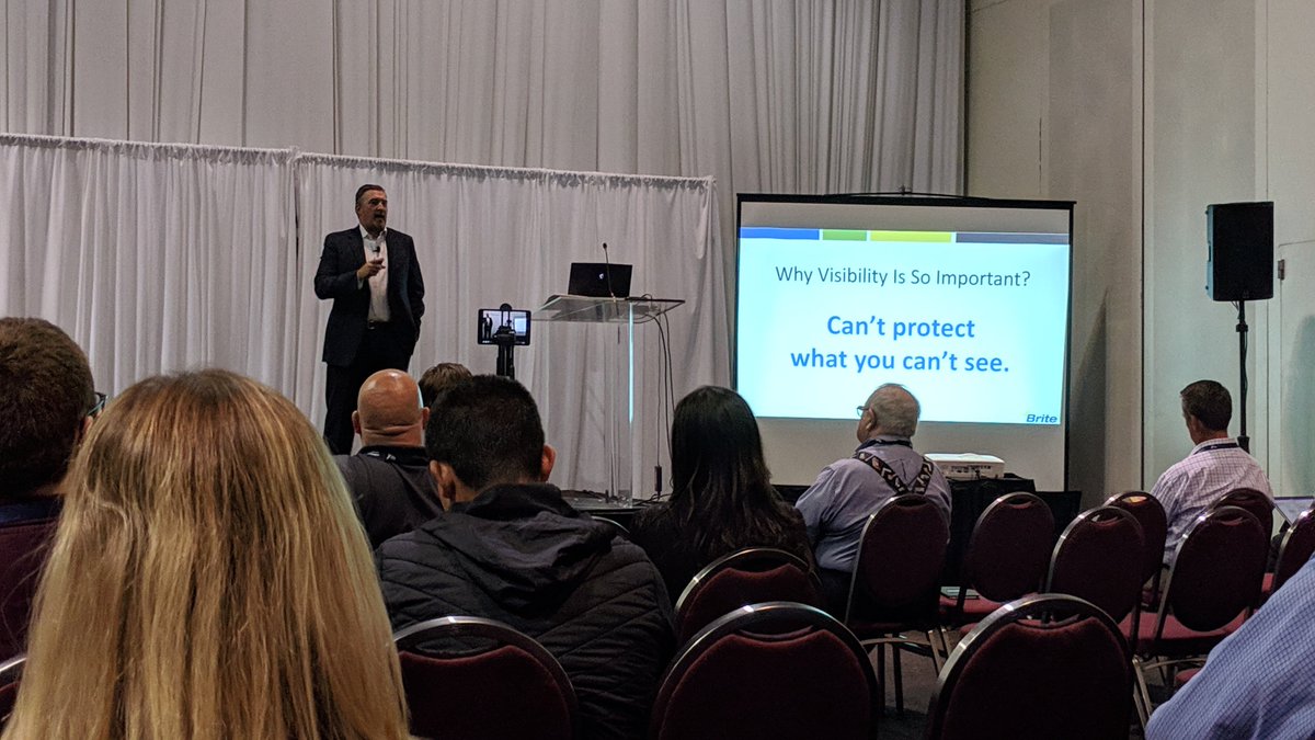 TheBriteTeam's tweet photo. Three final thoughts from @justintsmith24 -
1. You canโt protect what you canโt see.
2. Visibility is a continuous cycle.
3. Visibility is the first step in the roadmap of building a strong security strategy.
#rtc19 #TheBriteAdvantage https://t.co/13JtIUtTpZ