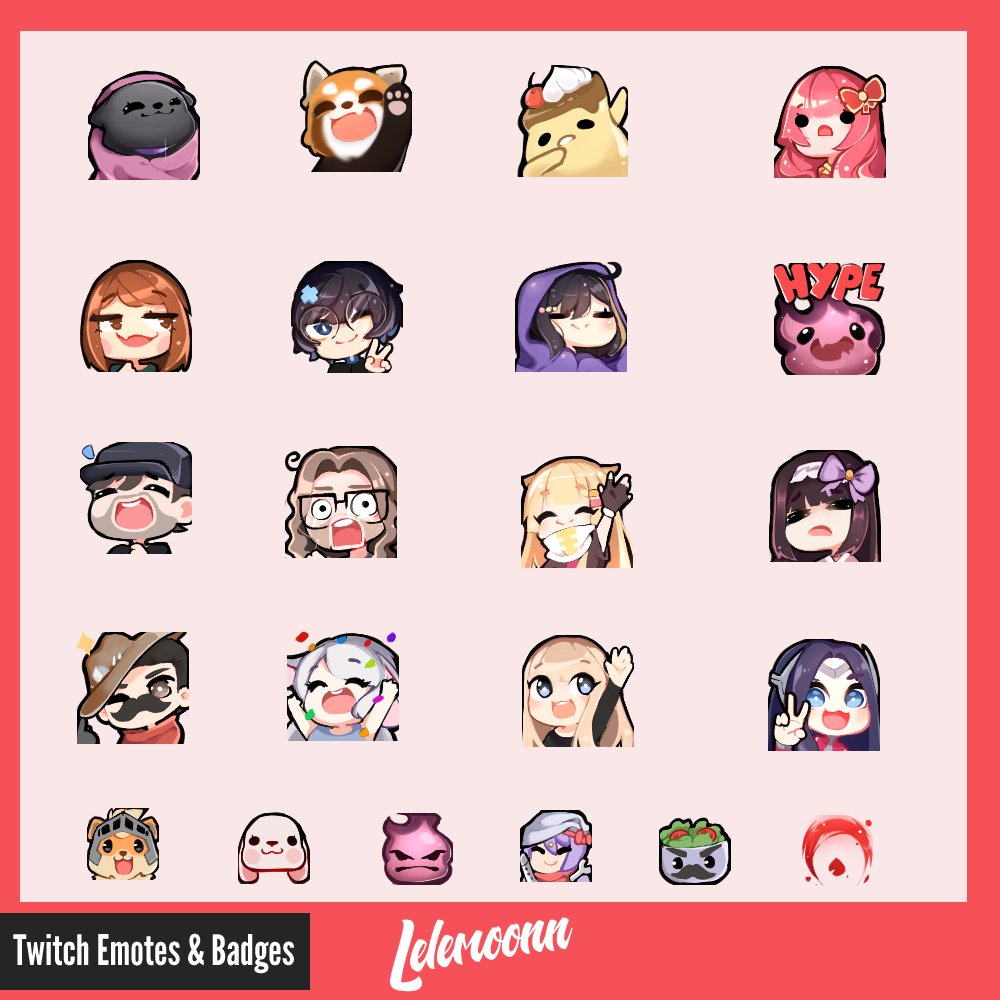 Lele ╭( ** ω* )و. Some of my recent work on Twitch emotes and sub badges! #...