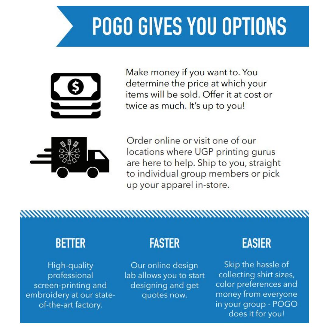 Our Painless Online Group Ordering (POGO) option is the simple &amp; easy way to place group orders! Just send out a link &amp; group members can place and pay for their own order! We even offer free design help! Contact us today to learn more! #customprinting #ugp #printlocal
