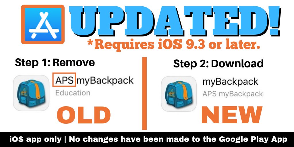 APSmyBackpack's tweet photo. 📣GOOD NEWS @APSupdate‼️‼️‼️ 

Your @APSInstructTech #APSmyBackpack iOS app has been updated!  You will notice a sleeker look - and native @Apple apps will now launch from within myBackpack!🤗

Please delete the old #AppStore app and install the new  app today! https://t.co/XBOSwE0rPP
