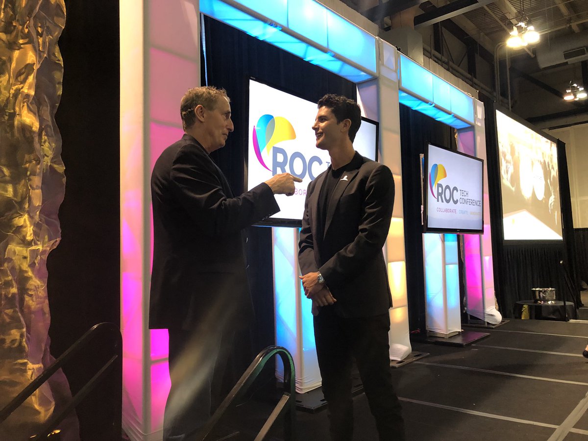 MarcCohenNY's tweet photo. .@BenNemtin is a remarkable speaker with a very cool story - @BobDuffyROC catching up with him before his keynote at #RTC19 https://t.co/boEecU7Lk6
