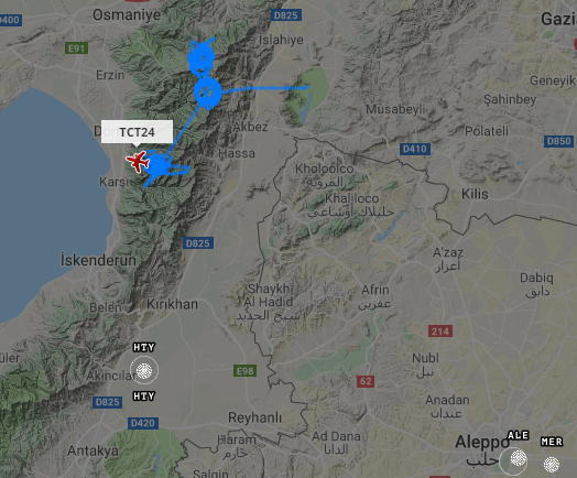 5472_nde's tweet photo. #TurkishMilitary UAV ops again this evening 1958z:
TCT61 over NW #Syria (Idlib region)
TCT24 over SE Turkey. https://t.co/1G8AOQ3Au8