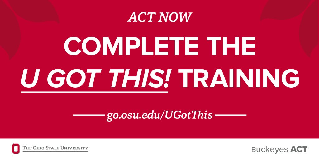 StudentLifeOSU's tweet photo. YOU can play a role in preventing sexual misconduct – complete the U Got This! online training for students, available now on BuckeyeLearn. 

Learn more: https://t.co/vTl1lqvcle https://t.co/OEgQXoqZqT