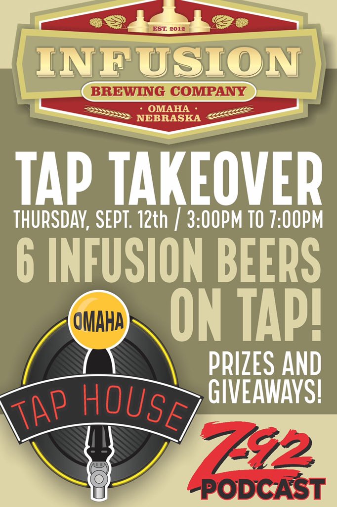 InfusionBrewing's tweet photo. Come hang out with the team @OmahaTapHouse DT for awesome beer specials and prizes! Only place that has our Pumpkin Bean on tap right now! #teambean #pumpkinbean https://t.co/tsac7gsyCX