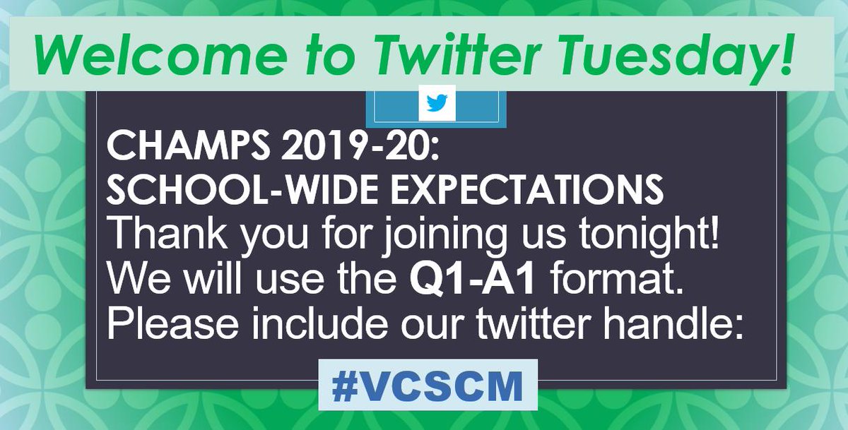 susanhemings's tweet image. Attention all CHAMPS aficionados! 
Please join our VCS Twitter Tuesday next week from 7:00-8:00 PM!  We are talking about  how schools are implementing CHAMPS for the 2019-20 school year!  Everyone is welcome to join!  #VCSCM @janice_weiner @michelle_stull