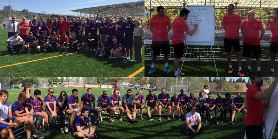 FCBjugadors's tweet photo. Today in #Barcelona: Global Executive #IESEMBA students in an incredible session with 3 #fcbarcelona former players: Jofre Mateu, Jordi Martínez and Xavi Molist. Sharing values and Barça energy! #coachvalues https://t.co/PaUZdcAShJ