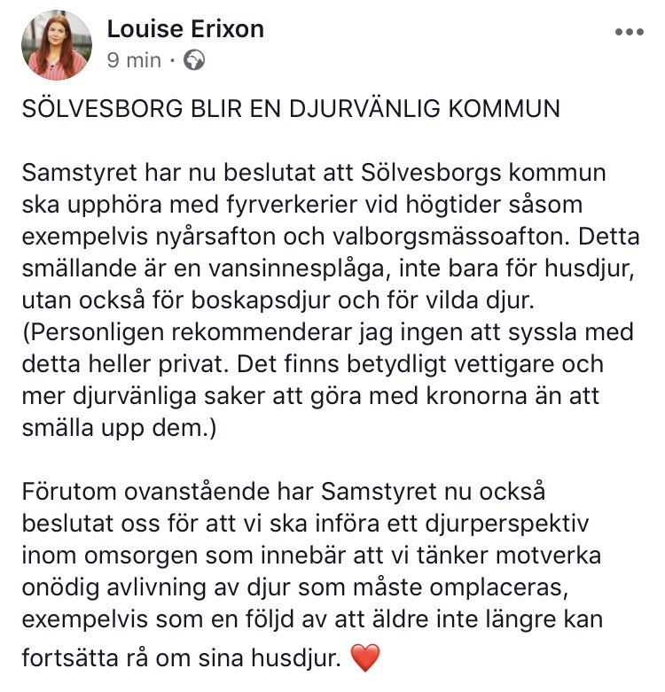 PaulaBieler's tweet image. Så oerhört stolt och glad över att ha Louise Erixon i vårt parti. För många år sedan skrev vi en djurrättsmotion tillsammans till partiets Landsdagar, hon var extra drivande. Idag får jag se hur hon omsätter samma driv  i praktik, när hon styr in Sölvesborg på en djurvänlig bana.
