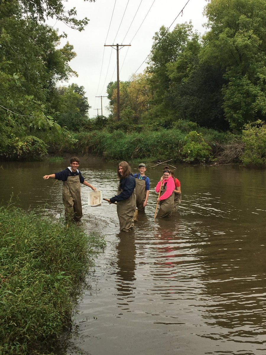 EignerMs's tweet photo. Ecology students having fun in the Baraboo River while they collect macroinvertebrates! @RAHSburg #reedsburgpride https://t.co/YzFGCpqOic