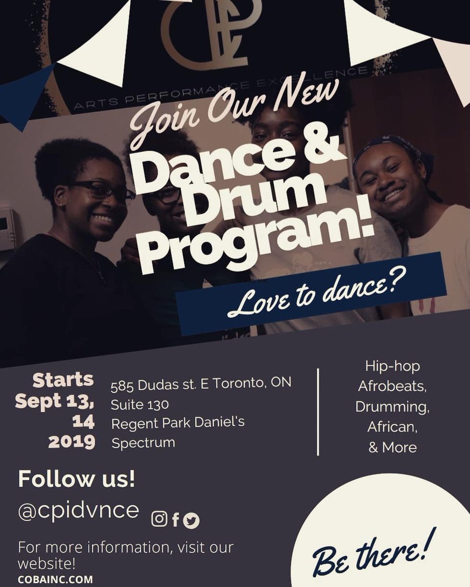 COBA is officially 1 Day away from our New &amp; Improved Dance and Drum Program for the children. @🕺🏾💃🏾
Our FREE Open House/ Registration Week begins THIS FRIDAY SEP 13, 5pm &amp; SATURDAY SEP 14, 11am 🎉🎉
Hip Hop/Afrobeats/Caribbean
/Tecnica Cubana/Drumming cobainc.com