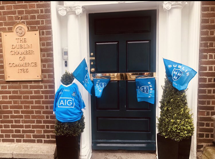 We’re decked out in blue here in <a href="/dubcham/">Dublin Chamber</a> supporting the Dublin Mens &amp; Ladies football teams this weekend in defending their All Ireland titles. <a href="/DubGAAOfficial/">Dublin GAA</a> <a href="/dublinladiesg/">DublinLGFA</a> #serioussupport #UpTheDubs 👕