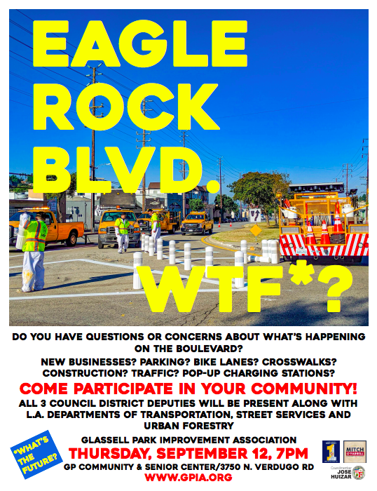 gp90065's tweet photo. Tonight! w/ @MitchOFarrell @cmgilcedillo @josehuizar  **EAGLE ROCK BLVD. - Community Forum** 7pm - 9pm What's in store for EAGLE ROCK BLVD.? The Glassell Park Community Center: 3750 Verdugo Rd., 90065 (behind the Public Storage building). #GlassellPark #Glassellland #EagleRock https://t.co/Yx4YMlNVkk