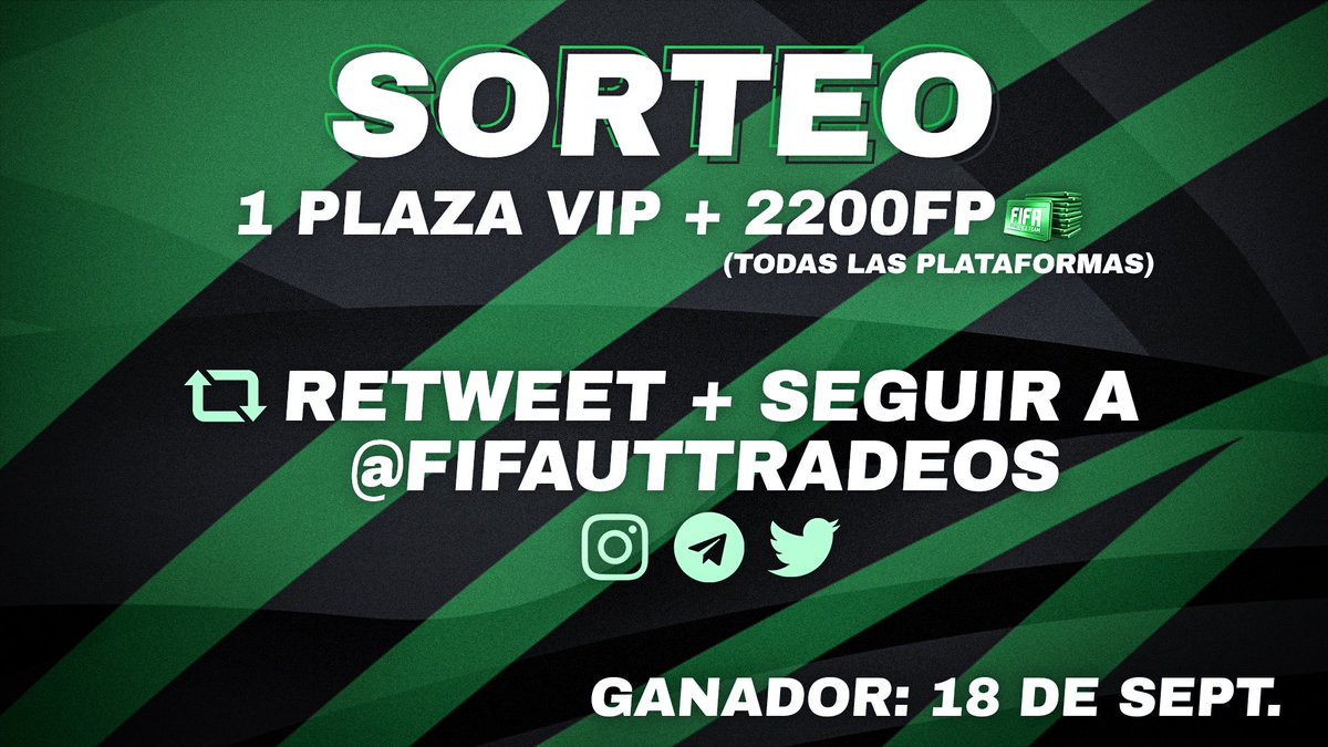 FIFAUTTRADEOS's tweet photo. ¡SORTEAZO! #FIFA20

2.200 #FIFAPOINTS + UNA PLAZA VIP DE CADA MEMBRESÍA 🎁

➡️ RT + Seguir a @FIFAUTTRADEOS en twitter, telegram e instagram.

🏆 ¡4 GANADORES!

⏰ 18 de septiembre finaliza. Si algún ganador ya tiene membresía, se le regalará otro mes. 

https://t.co/NnkcijKdqN https://t.co/oDcl5hds18