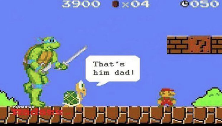 Shits going down for Mario. #mario #teenagemutantturtles