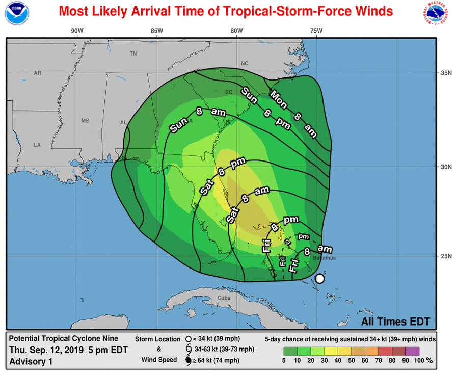 NHC_Atlantic's tweet photo. The government of the Bahamas has issued a Tropical Storm Warning for the northwestern Bahamas (excluding Andros Island) and tropical storm conditions are expected within the warning area by late Friday. More hazard information is available at https://t.co/3FQe7hmzls https://t.co/SKpbh0AIdu