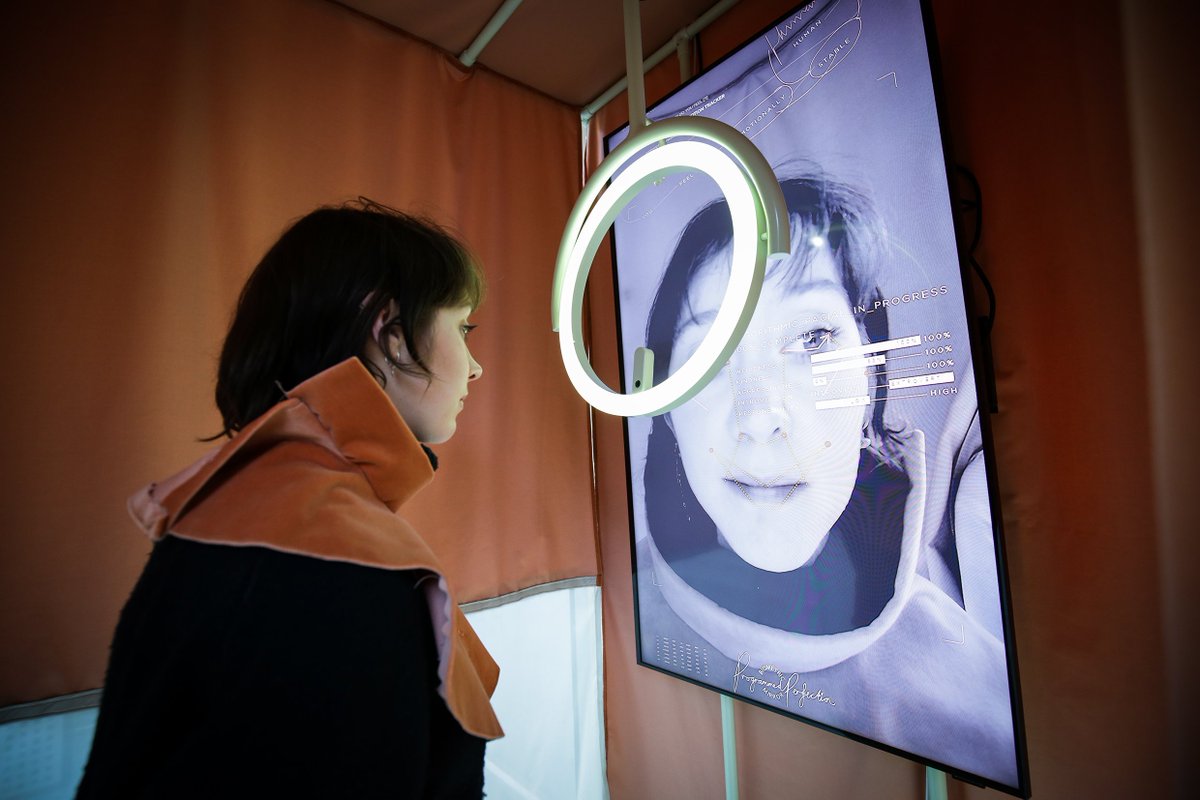 scigallerymel's tweet photo. How will #technology transform the body? @lucy_mcrae contemplates this question through film and images in her exhibition at @NGVMelbourne . Featuring #BiometricMirror, first exhibited in #SGMPERFECTION https://t.co/hSCxkBlAwH https://t.co/UFbSgXYRwu