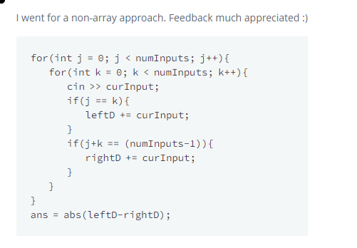 ___cpppppp's tweet image. Diagonal Difference

我的画风 vs 别人的画风
我是真的接受不了你们ACM大佬写代码不要可读性的套路..

为了找工作我也算是被赶鸭子上架强行刷算法了...
