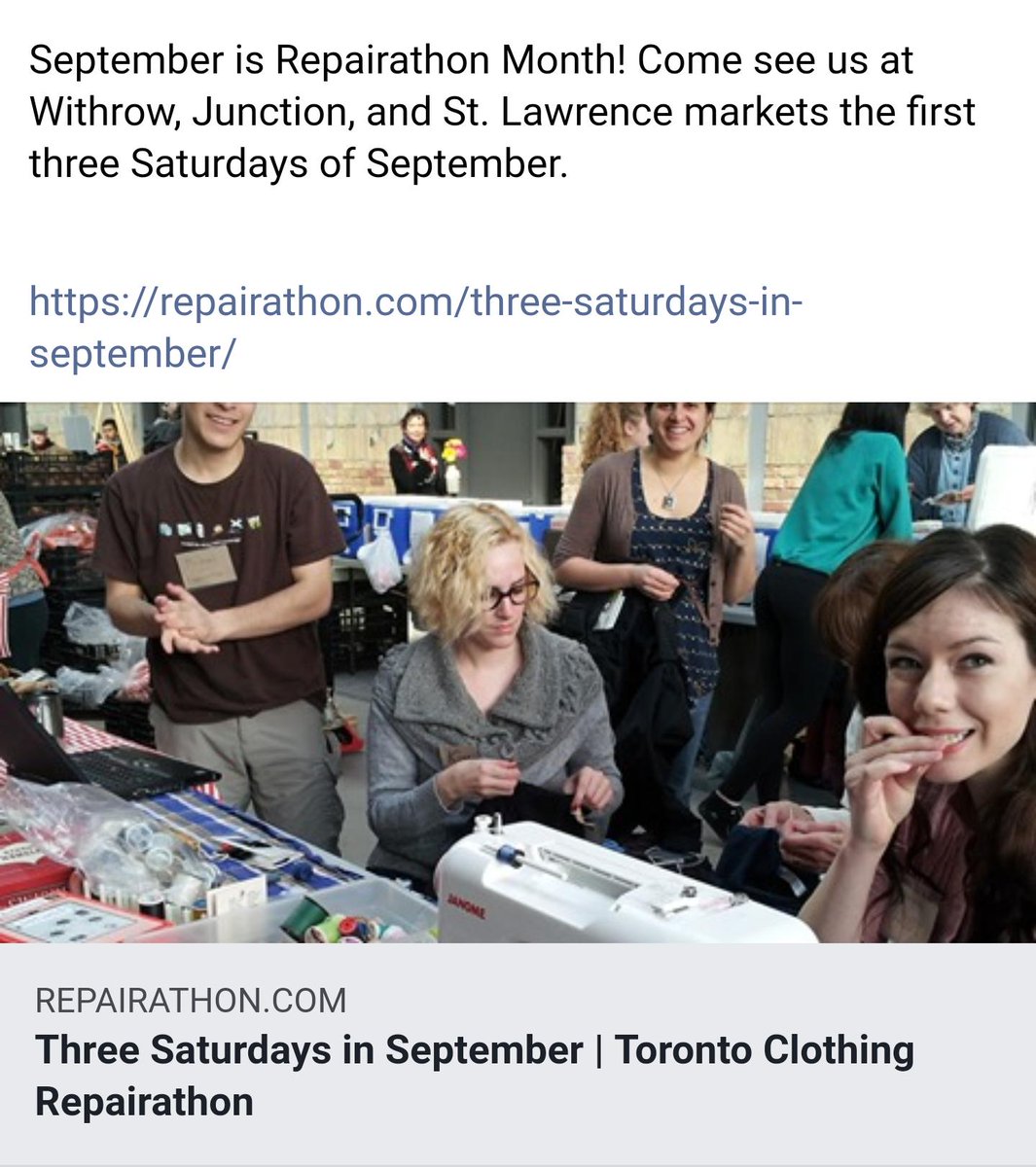 0wasteTO's tweet photo. Prepare to visit (*or volunteer with*) #Toronto Clothing @Repairathon @JunctionMarket 9/14, @StLawrenceMkt 9/21, @WithrowMarket 10/05 β‘
https://t.co/xynRI7nv9c
#TOrepairs π πππ½π
#LetsGetWastelessTO ππ #zerowasteTO π #0wasteTO π https://t.co/D5Jb3W9wqF