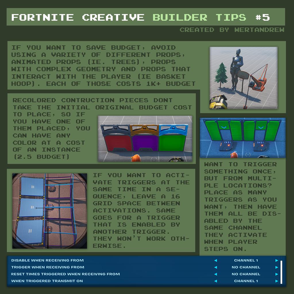 Wertandrew's tweet image. Time for another set of builder tips. This time its mainly about budget. #FortniteCreative #buildertips