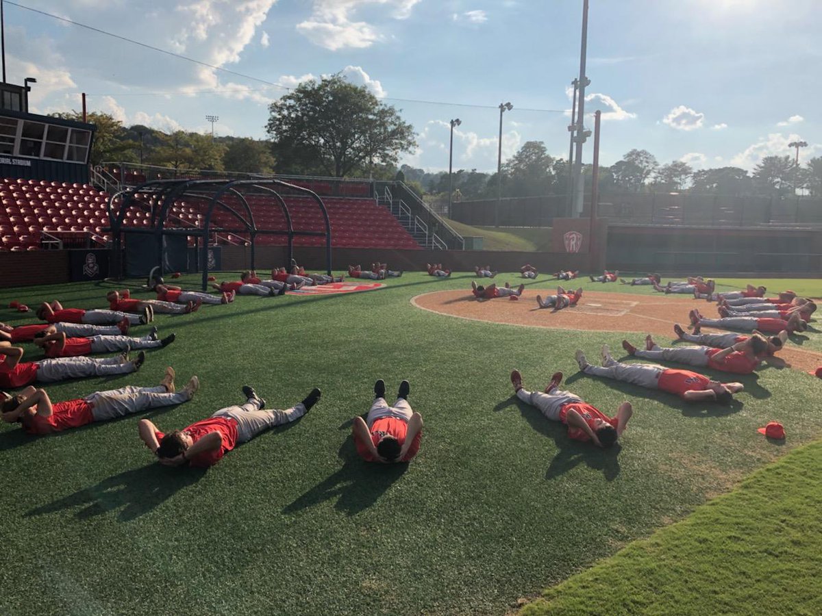 Man, what a great first day! 95 degrees outside, guy's playing with energy in the 1st Scrimmage of the Fall and now finishing up with a Core routine at the end of the day!  Go Highlanders!