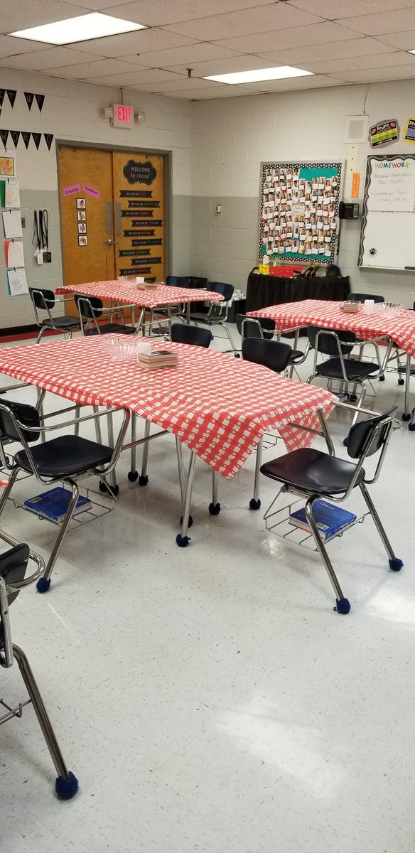 khayes0203's tweet photo. One of my favorite days of the school year...the day we have our book tasting! Our room is transformed to "Hayes Cafe," and the Ss get a "taste" of our new novel. And it wouldn't be a cafe without a snack and some music, right?! So much fun! @TCSPublic @PanthersEMS https://t.co/dpci7El0IT