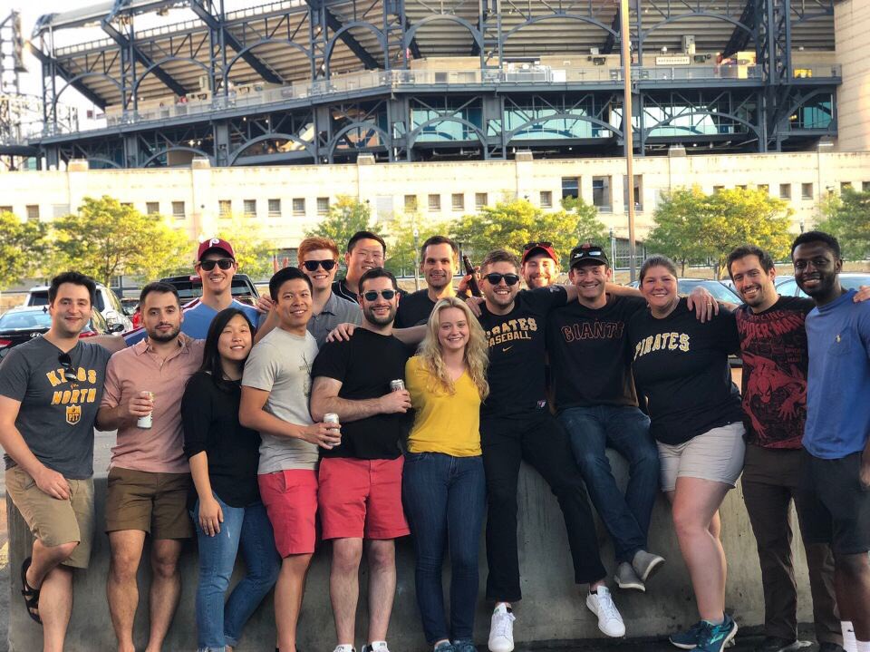 JAmoakoMD's tweet photo. Good looking group of interns last week at the Pirates game 🧢⚾️ #TernUp https://t.co/X0ervTpPrE