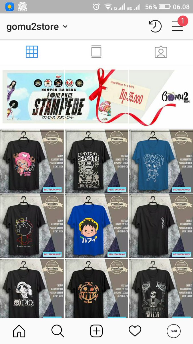 Buat yang nyari kaos One Piece murah banyak pilihan dan semua cuma 35rb aja!!  Langsung cek Instagtam @ gomu2store yaa #OnePiece955